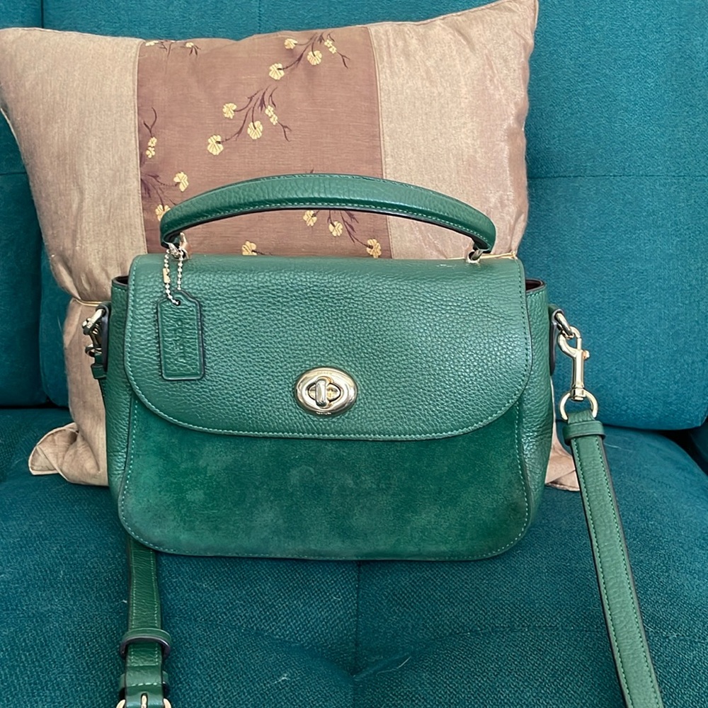 Coach Cassie crossbody purse green leather and suede